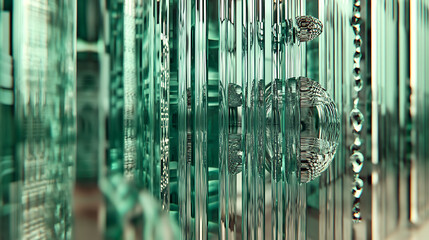 Abstract closeup of textured glass elements.  Sophisticated teal and green hues create a modern,...