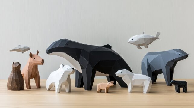 Geometric Animal Collection: Low-poly Wildlife Sculptures