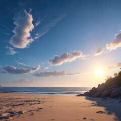 Fototapeta premium Bright light blue summer sky with clear blue horizon , bright light blue, expansive view