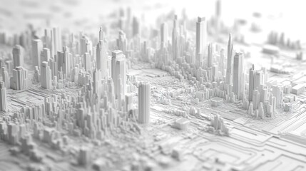 Abstract white 3D city model, futuristic cityscape.