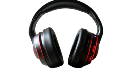 Black and Red Over Ear Wireless Headphones on Black Background
