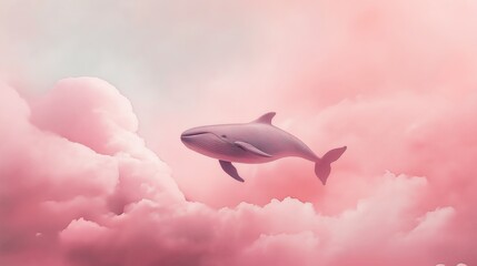 Whale Flying Among Pink Clouds