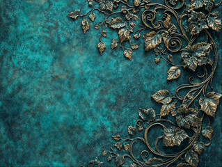 Rustic Metal Ivy Vine Against Teal Background