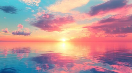 Fototapeta premium Serene Pink and Blue Sunset Over Calm Ocean Waters at Dusk