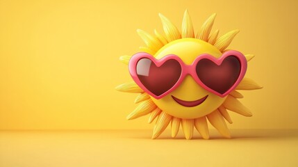 Fototapeta premium A cheerful cartoon sun wearing heart-shaped sunglasses for a bright Valentine Day theme