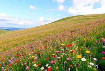 Obraz premium A vibrant wildflower meadow stretches across the landscape