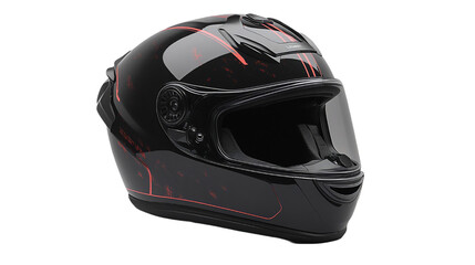Fototapeta premium Black Glossy Motorcycle Helmet with Red Accents