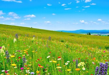 Fototapeta premium A vibrant wildflower meadow stretches across the landscape