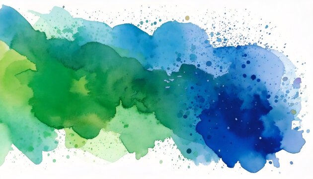 Abstract watercolor painting forming green and blue blobs