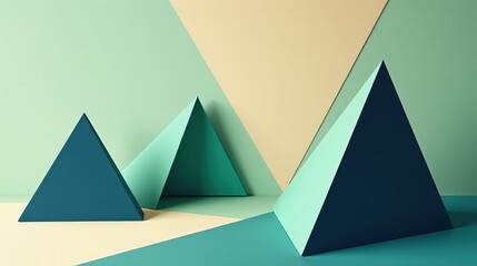 A clean geometric design with floating triangles, subtle gradients in blue and green, and a soft grainy texture reminiscent of fine sandpaper.