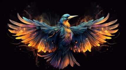 Obraz premium Majestic Bird of Fire and Feathers: A Digital Painting