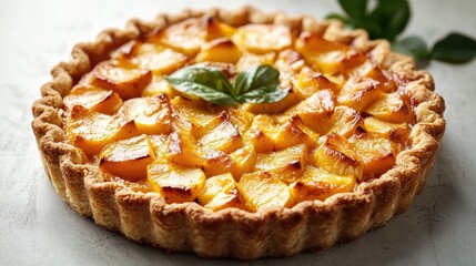 Delicious peach tart recipe home kitchen food photography cozy setting close-up baking inspiration