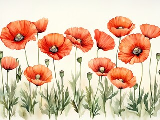 Obraz premium Vibrant Red Poppy Watercolor Floral Art Print