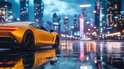 Car racing adventure urban city automotive nighttime dynamic perspective