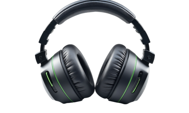 Black Over Ear Headphones with Green Accents on Black Background