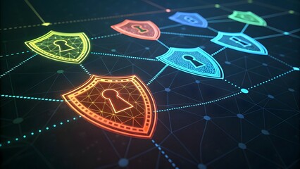 Colorful Digital Security Icons with Network Connection Background