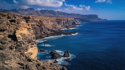 Obraz premium Dramatic Cliffs and Ocean View on a Sunny Day