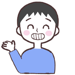 いたずらな表情で紹介する男性イラスト
