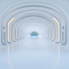 Futuristic arched hallway, light blue, portal