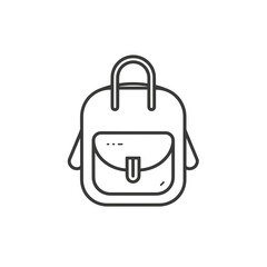 Backpack icon in minimalist style, black and white illustration, travel gear,
