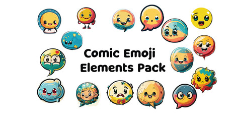 Fototapeta premium Comic Emoji Elements Pack Expressive comic-style emoji illustrations.