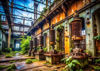 Naklejka premium Abandoned Power Substation: Rusty Spina Elettrica & Industrial Decay