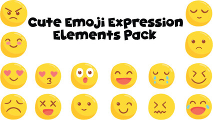 Cute Emoji Expression Elements Pack A variety of expressive emojis in a cute style.