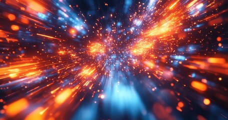 Dynamic Burst of Light in a Cosmic Space Background with Vivid Colors and Energetic Movement Creating a Sense of Depth and Motion