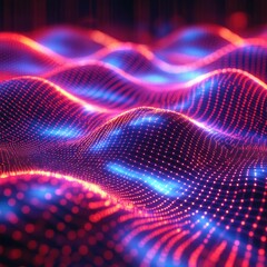Obraz premium Vibrant red blue light waves flow abstractly
