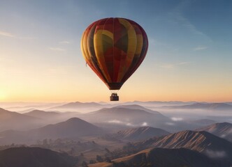 Obraz premium High altitude hot air balloon floating solo, serene sky background , atmosphere, hot air balloon, empty space