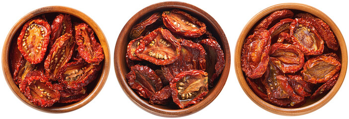 Sun-dried tomatoes in a tapas bowl, top view