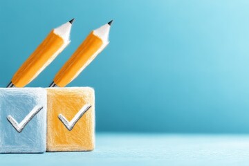 A clean, geometric depiction of a checklist with all boxes checked, representing mastery and proficiency, with a single bold accent color