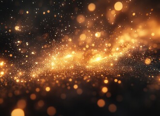 Fototapeta premium Enchanting Shimmering Gold Particles Glowing in a Dark Space Creating a Mystical Atmosphere Ideal for Backgrounds and Abstract Art Visuals