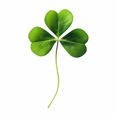 A fresh, vibrant green four-leaf clover with a thin stem, isolated on transparent background. Generative Ai.