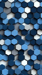 Abstract Background Featuring a 3D Seamless Pattern of Light Gray, Gray, and Blue Hexagon Tiles