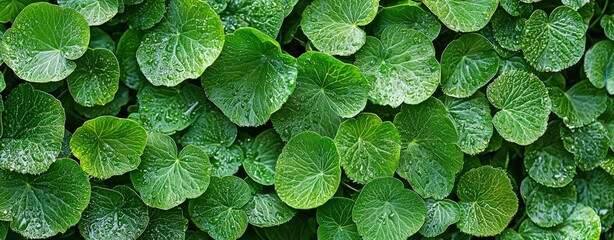 Lush Green Dew-Kissed Leaves Background Texture