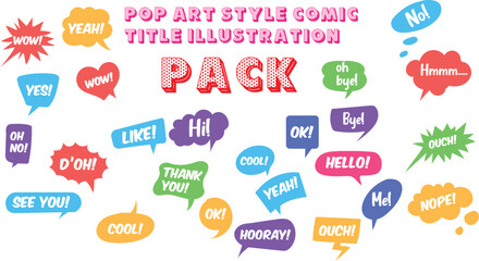 Pop Art Style Comic Title Illustration Includes bold, comic-style titles with pop art influences for an exciting, retro feel.