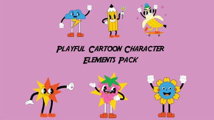 Fototapeta premium Playful Cartoon Character Elements Pack Features adorable, animated characters that add a touch of whimsy to designs.