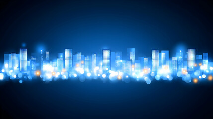 Night city skyline, glowing lights, urban background, tech presentation