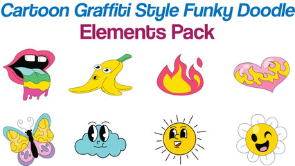 Cartoon Graffiti Style Funky Doodle Elements Pack Funky, urban graffiti-style doodles with a bold, energetic aesthetic.