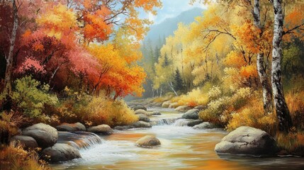 Autumnal Stream in a Forested Valley