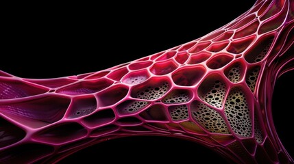 Abstract pink organic structure with a honeycomb pattern.