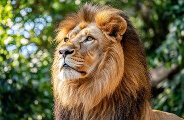 Fototapeta premium A lion stands proudly in tall grass during sunset