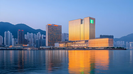 Cityscape, Casino, Harbor, Dawn, Reflection