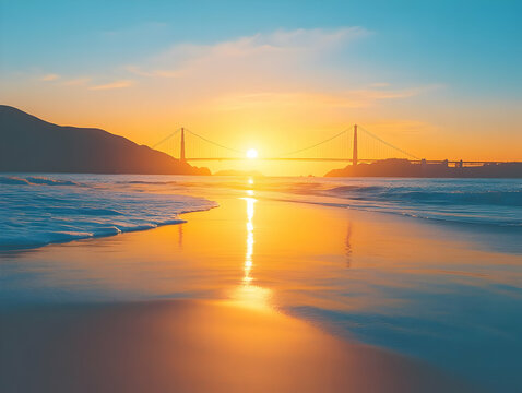 Golden Gate sunset beach scene