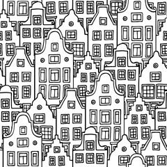 Seamless pattern of doodle Dutch canal houses
