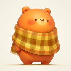 Brown teddy bear in yellow scarf isolated on white