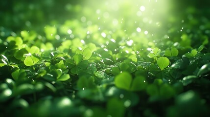 Sunlit clover, rain, garden, bokeh, nature