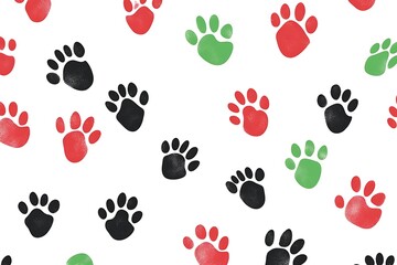 Fototapeta premium Colorful Animal Paw Prints Pattern on White Background