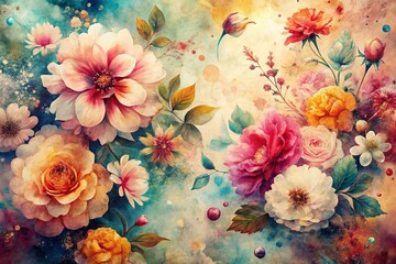 Abstract Watercolor Flower Double Exposure: Vintage Floral Pattern Stock Photo